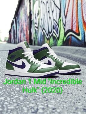 Jordan 1 Mid Rare "Incredible Hulk" (2020) Mens 8 Womens 9.5 EUC